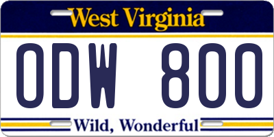 WV license plate ODW800
