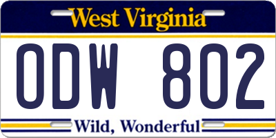 WV license plate ODW802