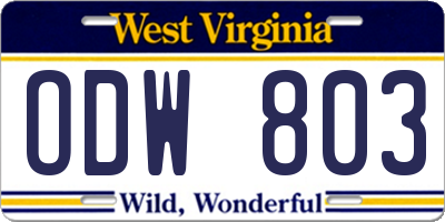 WV license plate ODW803