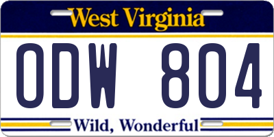 WV license plate ODW804
