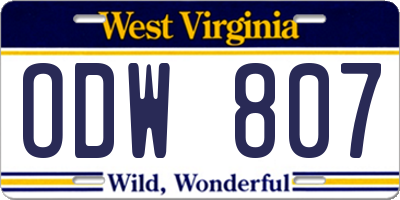 WV license plate ODW807