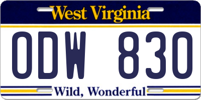 WV license plate ODW830
