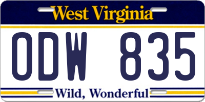 WV license plate ODW835