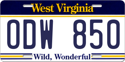 WV license plate ODW850