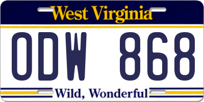 WV license plate ODW868