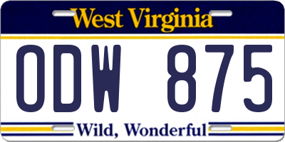 WV license plate ODW875