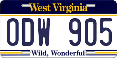 WV license plate ODW905