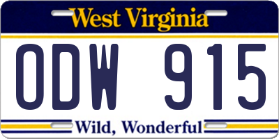 WV license plate ODW915