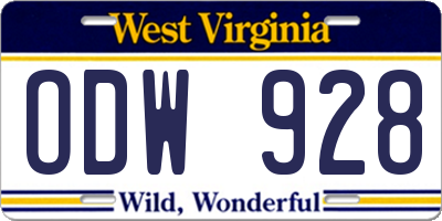 WV license plate ODW928