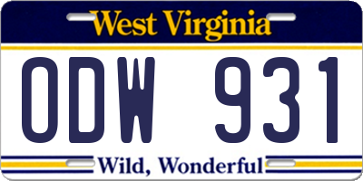 WV license plate ODW931