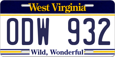 WV license plate ODW932