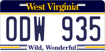 WV license plate ODW935