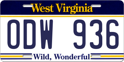 WV license plate ODW936