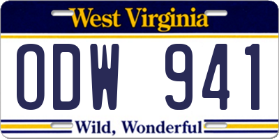WV license plate ODW941