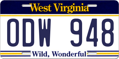 WV license plate ODW948