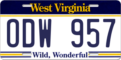 WV license plate ODW957
