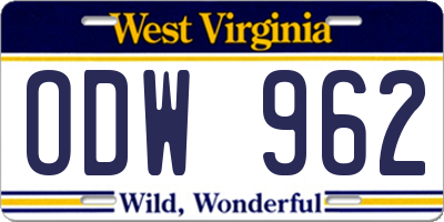 WV license plate ODW962