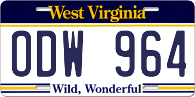 WV license plate ODW964