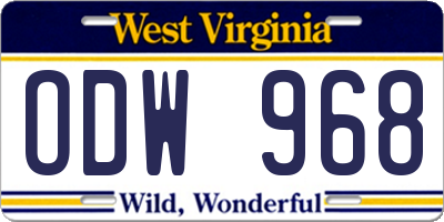 WV license plate ODW968