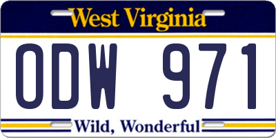 WV license plate ODW971