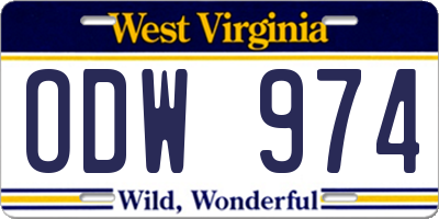WV license plate ODW974
