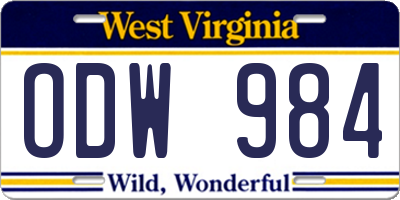 WV license plate ODW984