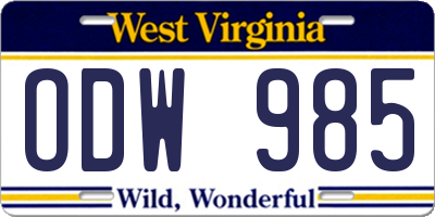 WV license plate ODW985