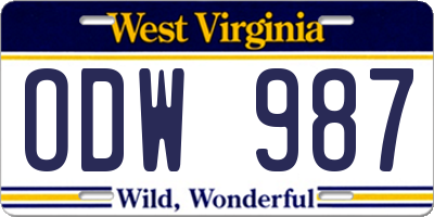 WV license plate ODW987