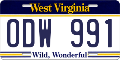 WV license plate ODW991