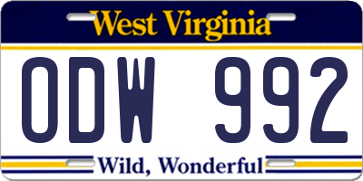 WV license plate ODW992