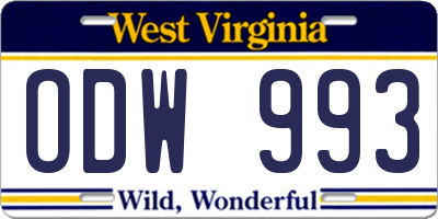WV license plate ODW993
