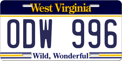 WV license plate ODW996