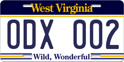 WV license plate ODX002