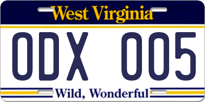 WV license plate ODX005