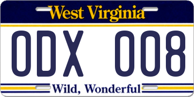 WV license plate ODX008