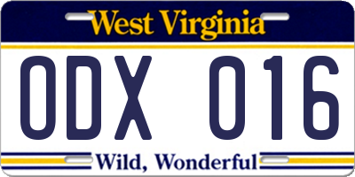WV license plate ODX016
