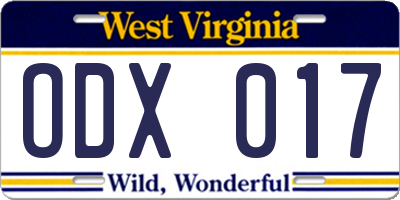 WV license plate ODX017