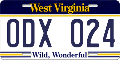 WV license plate ODX024