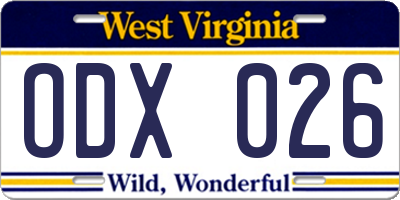 WV license plate ODX026