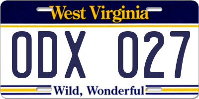 WV license plate ODX027