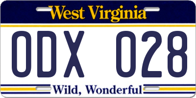 WV license plate ODX028