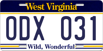 WV license plate ODX031