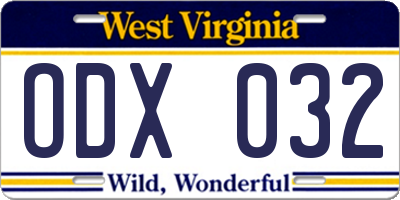 WV license plate ODX032