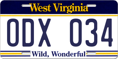 WV license plate ODX034