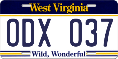 WV license plate ODX037