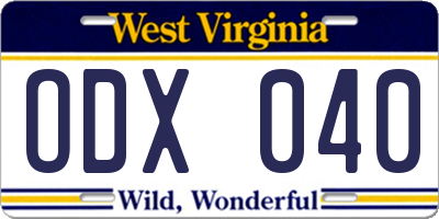 WV license plate ODX040