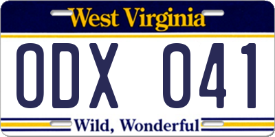 WV license plate ODX041
