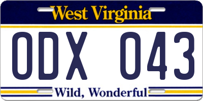 WV license plate ODX043