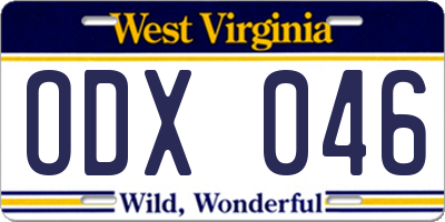WV license plate ODX046