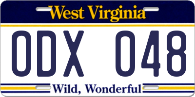 WV license plate ODX048